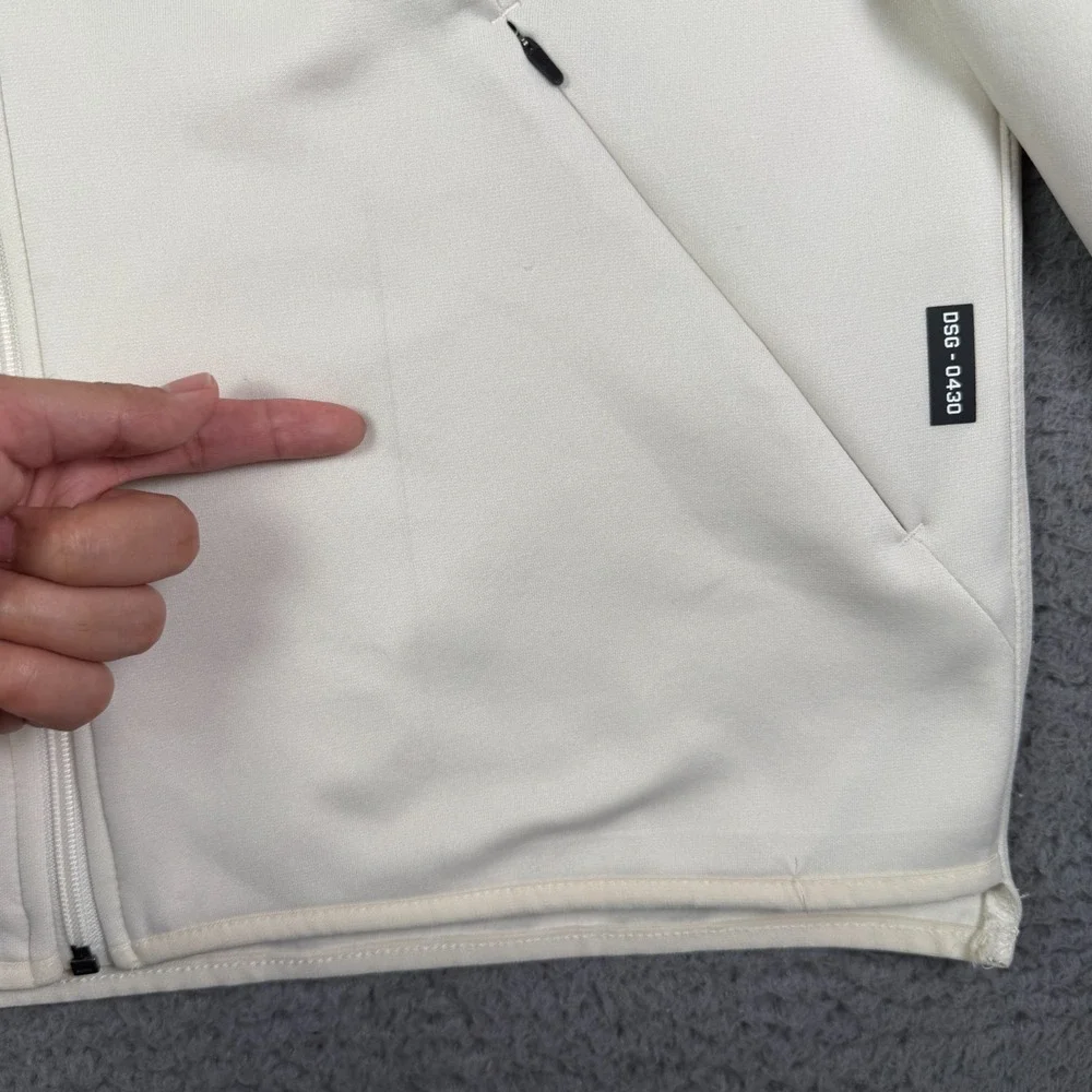 ASRV Tech Hoodie Mens Medium Cream Coolever Full Zip Pullover Stretch Gym